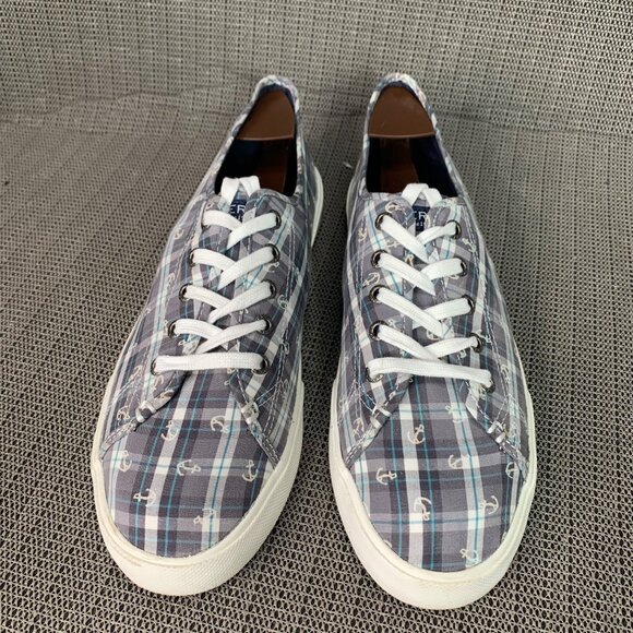 Sperry Top Sider Womens Size 8.5 Gray & white Canvas Anchor Plaid Sneakers - Picture 2 of 7